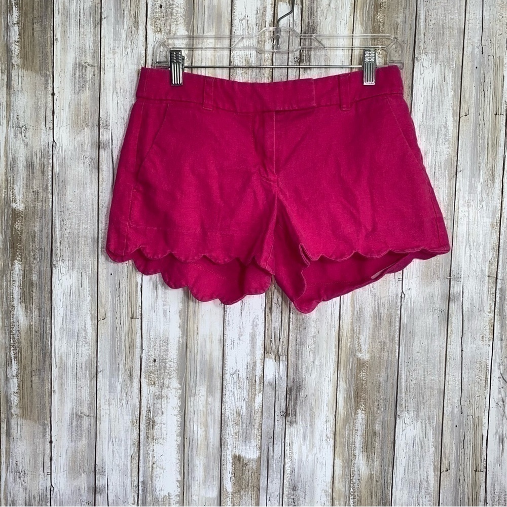 J.Crew Pink Scalloped Linen Blend Shorts Preppy Summer Size 0 - Picture 2 of 8